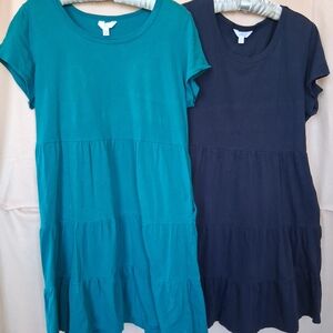 2  For 1  Teal and Navy Tiered Dresses